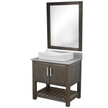 30" Free Standing Single Basin Vanity Set with Cabinet, Grey Quartz Vanity Top, Porcelain Vessel Sink and Mirror