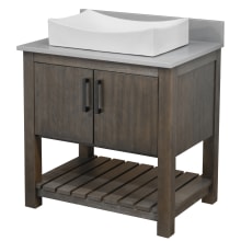 30" Free Standing Single Basin Vanity Set with Cabinet, Porcelain Vessel Sink and Grey Quartz Vanity Top