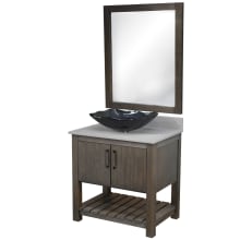 30" Free Standing Single Basin Vanity Set with Cabinet, Grey Quartz Vanity Top, Rectangular Glass Vessel Sink and Mirror