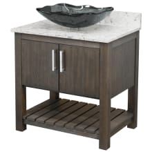 30" Free Standing Single Basin Vanity Set with Cabinet, Rectangular Glass Vessel Sink and Quartz Vanity Top