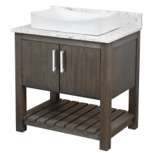 30" Free Standing Single Basin Vanity Set with Cabinet, Porcelain Vessel Sink and Quartz Vanity Top