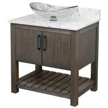 30" Free Standing Single Basin Vanity Set with Cabinet, Oval Glass Vessel Sink and Quartz Vanity Top