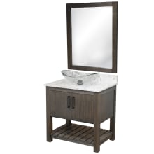 30" Free Standing Single Basin Vanity Set with Cabinet, Quartz Vanity Top, Oval Glass Vessel Sink and Mirror