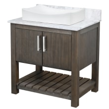 30" Free Standing Single Basin Vanity Set with Cabinet, Porcelain Vessel Sink and Marble Vanity Top