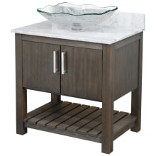 30" Free Standing Single Basin Vanity Set with Cabinet, Rectangular Glass Vessel Sink and Marble Vanity Top