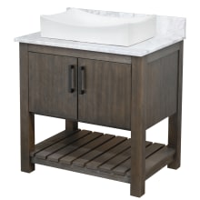30" Free Standing Single Basin Vanity Set with Cabinet, Porcelain Vessel Sink and Marble Vanity Top