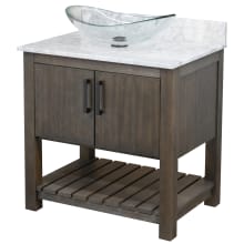 30" Free Standing Single Basin Vanity Set with Cabinet, Oval Glass Vessel Sink and Marble Vanity Top