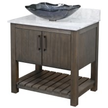 30" Free Standing Single Basin Vanity Set with Cabinet, Rectangular Glass Vessel Sink and Marble Vanity Top