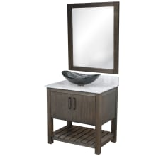 30" Free Standing Single Basin Vanity Set with Cabinet, Marble Vanity Top, Oval Glass Vessel Sink and Mirror