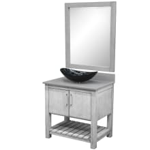 30" Free Standing Single Basin Vanity Set with Cabinet, Grey Quartz Vanity Top, Oval Glass Vessel Sink and Mirror