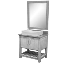 30" Free Standing Single Basin Vanity Set with Cabinet, Grey Quartz Vanity Top, Porcelain Vessel Sink and Mirror