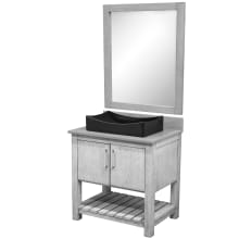 30" Free Standing Single Basin Vanity Set with Cabinet, Grey Quartz Vanity Top, Porcelain Vessel Sink and Mirror