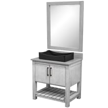 30" Free Standing Single Basin Vanity Set with Cabinet, Grey Quartz Vanity Top, Porcelain Vessel Sink and Mirror