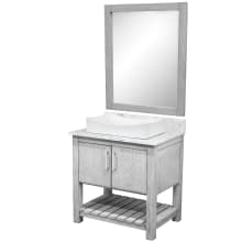 30" Free Standing Single Basin Vanity Set with Cabinet, Quartz Vanity Top, Porcelain Vessel Sink and Mirror