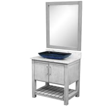 30" Free Standing Single Basin Vanity Set with Cabinet, Quartz Vanity Top, Rectangular Glass Vessel Sink and Mirror