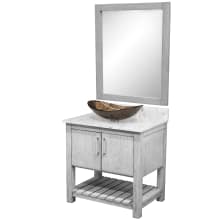 30" Free Standing Single Basin Vanity Set with Cabinet, Quartz Vanity Top, Oval Glass Vessel Sink and Mirror