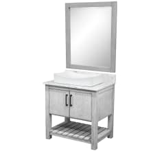 30" Free Standing Single Basin Vanity Set with Cabinet, Quartz Vanity Top, Porcelain Vessel Sink and Mirror