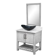 30" Free Standing Single Basin Vanity Set with Cabinet, Quartz Vanity Top, Oval Glass Vessel Sink and Mirror