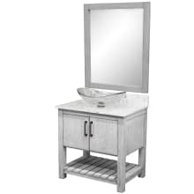 30" Free Standing Single Basin Vanity Set with Cabinet, Quartz Vanity Top, Oval Glass Vessel Sink and Mirror