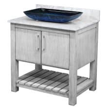 30" Free Standing Single Basin Vanity Set with Cabinet, Rectangular Glass Vessel Sink and Marble Vanity Top