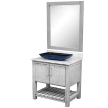 30" Free Standing Single Basin Vanity Set with Cabinet, Marble Vanity Top, Rectangular Glass Vessel Sink and Mirror