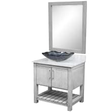 30" Free Standing Single Basin Vanity Set with Cabinet, Marble Vanity Top, Rectangular Glass Vessel Sink and Mirror