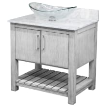 30" Free Standing Single Basin Vanity Set with Cabinet, Oval Glass Vessel Sink and Marble Vanity Top