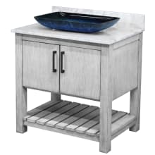 30" Free Standing Single Basin Vanity Set with Cabinet, Rectangular Glass Vessel Sink and Marble Vanity Top