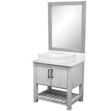 30" Free Standing Single Basin Vanity Set with Cabinet, Marble Vanity Top, Porcelain Vessel Sink and Mirror