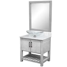 30" Free Standing Single Basin Vanity Set with Cabinet, Marble Vanity Top, Oval Glass Vessel Sink and Mirror