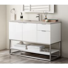 Brenlyn 48" Free Standing / Wall Mounted Single Basin Vanity Set with Cabinet, Quartz Vanity Top, Electrical Outlet and USB Port