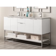 Brenlyn 60" Free Standing / Wall Mounted Double Basin Vanity Set with Cabinet, Quartz Vanity Top, Electrical Outlet and USB Port