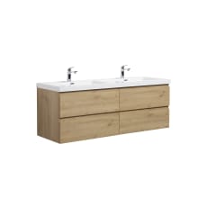 Aurora 59" Wall Mounted Double Basin Vanity Set with Cabinet and Acrylic Vanity Top