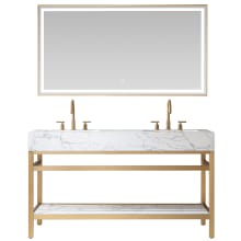 Ecija 60" Free Standing Double Basin Vanity Set with Cabinet, Stone Composite Vanity Top, and Framed Mirror