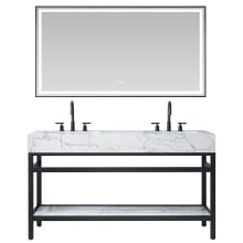 Ecija 60" Free Standing Double Basin Vanity Set with Cabinet, Stone Composite Vanity Top, and Framed Mirror