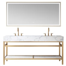 Ecija 72" Free Standing Double Basin Vanity Set with Cabinet, Stone Composite Vanity Top, and Framed Mirror