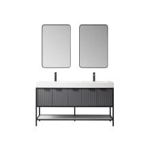 Marcilla 60" Free Standing Double Basin Vanity Set with Cabinet, Stone Composite Vanity Top, and Framed Mirrors