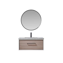 Caparroso 36" Wall Mounted Single Basin Vanity Set with Cabinet, Sintered Stone Vanity Top, and Framed Mirror