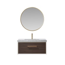 Caparroso 36" Wall Mounted Single Basin Vanity Set with Cabinet, Sintered Stone Vanity Top, and Framed Mirror