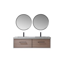 Caparroso 60" Wall Mounted Double Basin Vanity Set with Cabinet, Sintered Stone Vanity Top, and Framed Mirrors