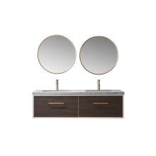 Caparroso 60" Wall Mounted Double Basin Vanity Set with Cabinet, Sintered Stone Vanity Top, and Framed Mirrors