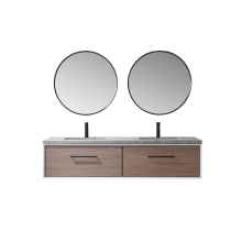 Caparroso 72" Wall Mounted Double Basin Vanity Set with Cabinet, Sintered Stone Vanity Top, and Framed Mirrors