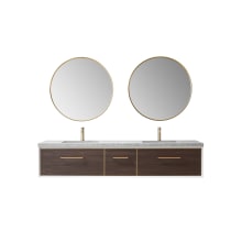 Caparroso 84" Wall Mounted Double Basin Vanity Set with Cabinet, Sintered Stone Vanity Top, and Framed Mirrors