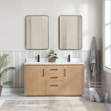 San 60" Free Standing Double Basin Vanity Set with Cabinet, Composite Stone Vanity Top and Mirror