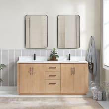 San 72" Free Standing Double Basin Vanity Set with Cabinet, Composite Stone Vanity Top and Mirror