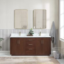 San 72" Free Standing Double Basin Vanity Set with Cabinet, Composite Stone Vanity Top and Mirror