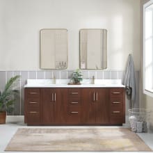 San 84" Free Standing Double Basin Vanity Set with Cabinet, Composite Stone Vanity Top and Mirror