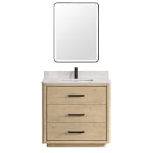 Porto 36" Free Standing Single Basin Vanity Set with Cabinet, Quartz Vanity Top, and Framed Mirror