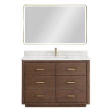Porto 48" Free Standing Single Basin Vanity Set with Cabinet, Quartz Vanity Top, and Framed Mirror