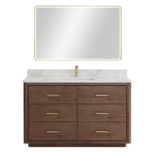 Porto 55" Free Standing Single Basin Vanity Set with Cabinet, Quartz Vanity Top, and Framed Mirror